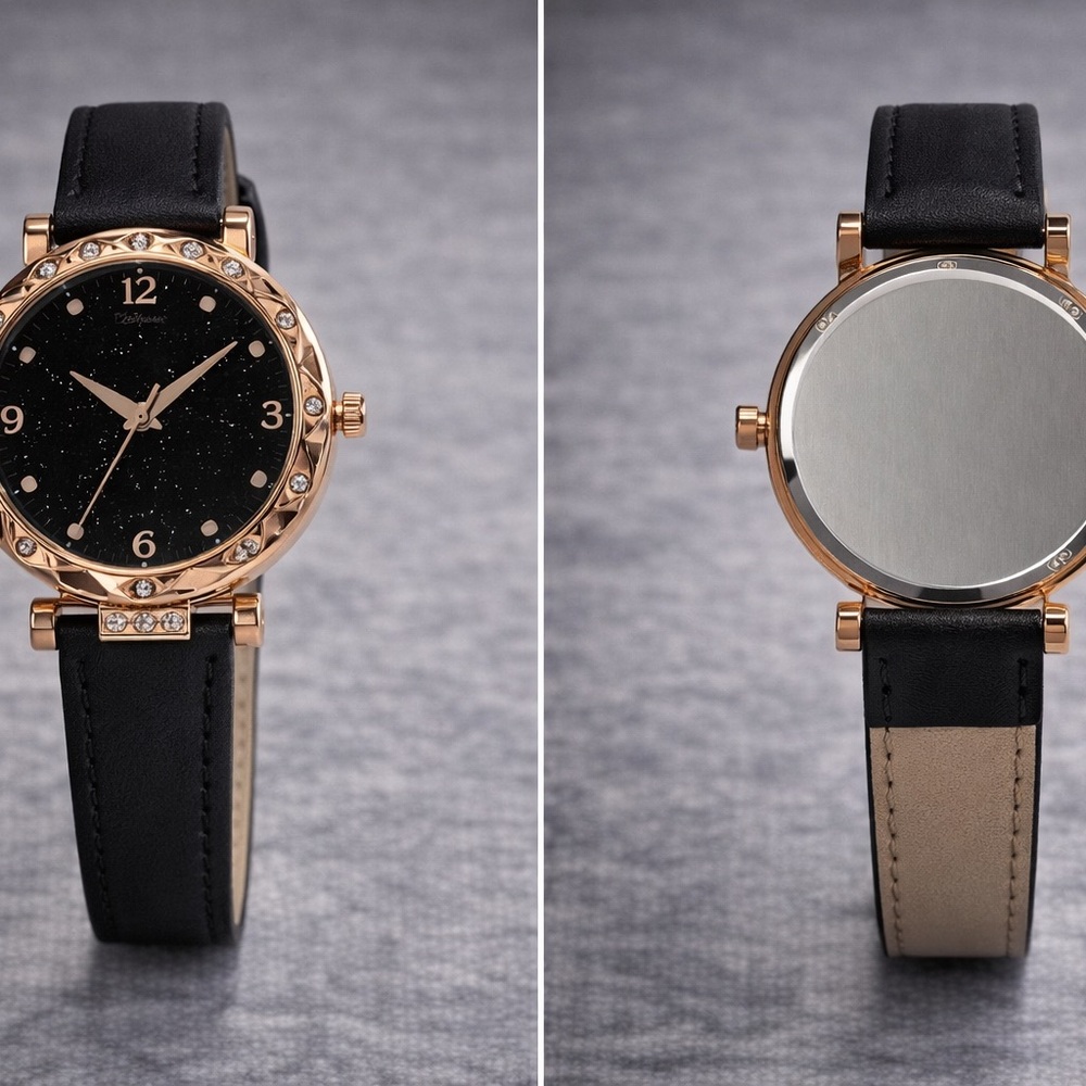 2pcs Elegant Black and Gold Gold Women's Watch - Picture 4 of 4